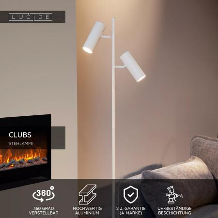 Lucide CLUBS LED Stehlampe 2xGU10 Weiß 140 cm schwenkbar Aluminium