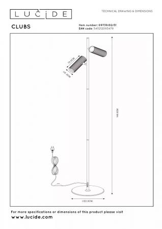 Lucide CLUBS LED Stehlampe 2xGU10 Weiß 140 cm schwenkbar Aluminium
