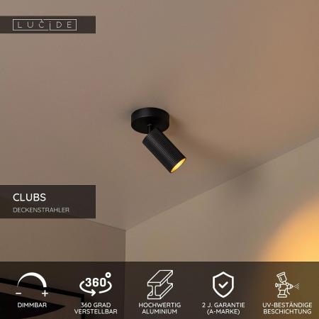 Lucide CLUBS - Deckenstrahler 1xGU10 Schwarz