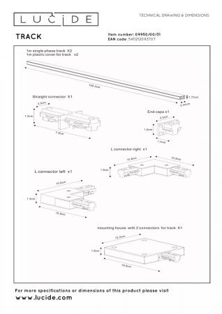 Lucide TRACK Starter-Set Schienensystem 1-Phase 2m Weiß ohne Leuchten/ Leuchtmittel