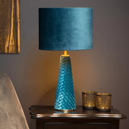 Lucide EXTRAVAGANZA VELVET Tischleuchte Ø25cm 1xE27 Türkis Retro Metall