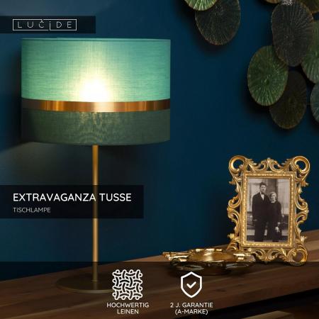 Lucide EXTRAVAGANZA TUSSE Tischlampe Ø30 cm E14 Grün Gold Leinen