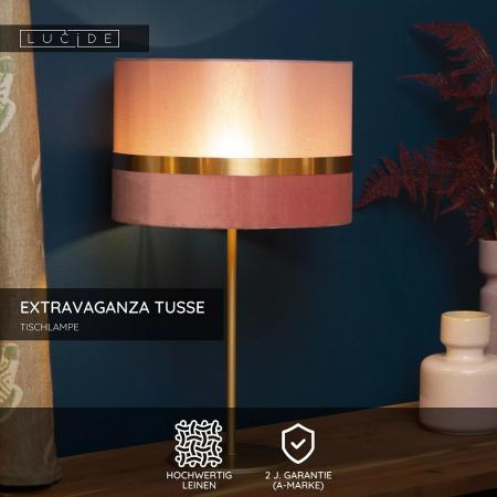 Lucide EXTRAVAGANZA TUSSE Tischlampe Ø30 cm E14 Rosa Gold Leinen