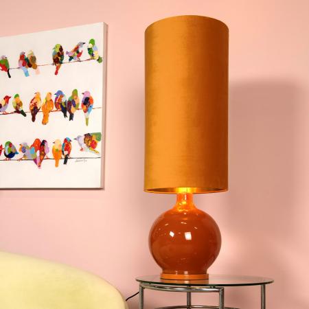 Stehlampe ESTERAD – Retro Design Stehleuchte aus Glas & Stoff in Ockergelb