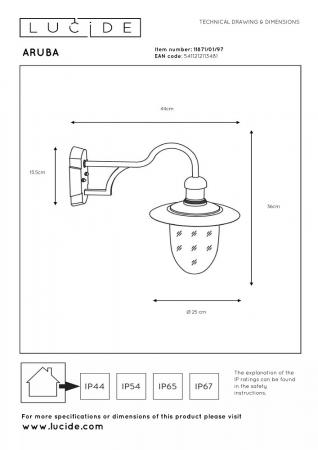 Lucide ARUBA - Wandleuchte Außen - Ø 25 cm - 1xE27 - IP44 - Rostfarbe