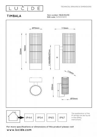 Lucide TIMBALA – Wandstrahler Außen 2xGU10 IP44 Schwarz Essential