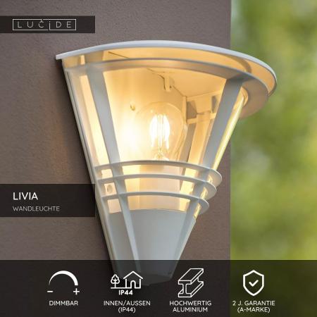 Lucide LIVIA Wandleuchte IP44 Weiß – 1x E27 Außenwandleuchte