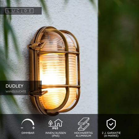 Lucide DUDLEY Wandleuchte Außen Messing E27 IP65 Vintage Design