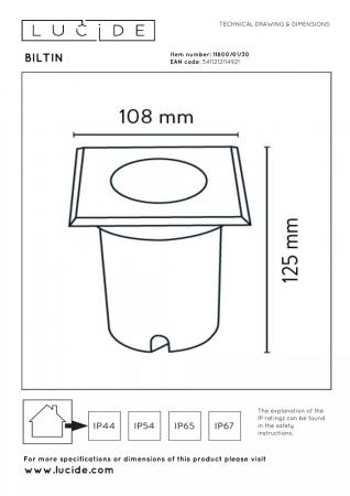 Lucide BILTIN Bodeneinbaustrahler IP67 Schwarz GU10