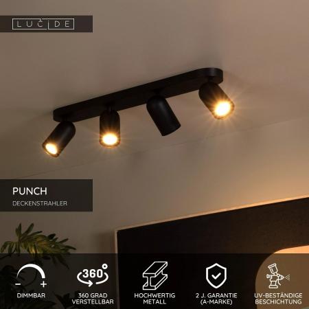 Lucide PUNCH Deckenstrahler 4xGU10 Schwarz schwenkbar