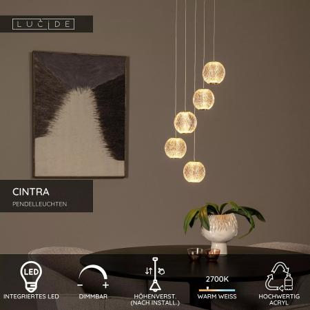 Lucide CINTRA Pendelleuchte Ø32cm LED 5x4,7W 2700K Transparent dimmbar