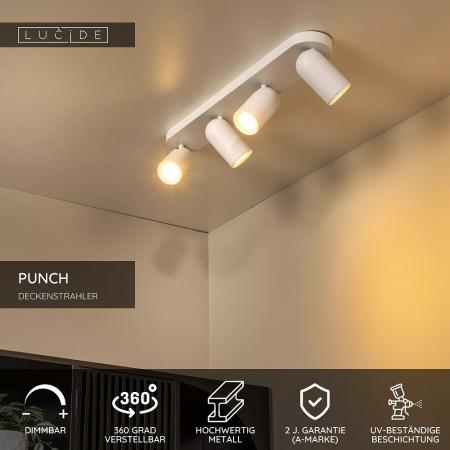 Lucide PUNCH Deckenstrahler 4xGU10 Weiß schwenkbar