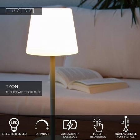 Lucide TYON – moderne Akku Tischleuchte für Innen & Außen in Grün mit warmweißem Licht