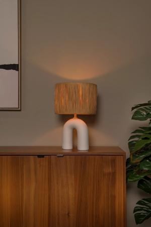 Lucide RONDA Tischlampe E27 Weiß Glas Holz Japandi modern
