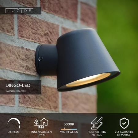 Lucide DINGO-LED – Wandleuchte Innen & Außen – LED dimmbar – GU10 – 1x5W 3000K – IP44 – Anthrazit