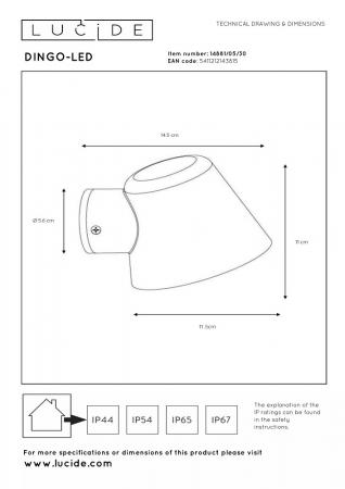 Lucide DINGO-LED – Wandleuchte Innen & Außen – LED dimmbar – GU10 – 1x5W 3000K – IP44 – Anthrazit