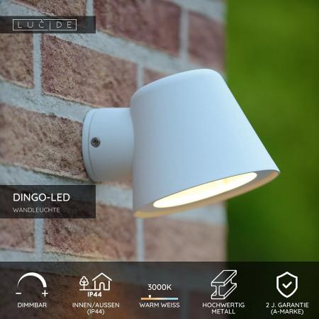 Lucide DINGO-LED – Wandleuchte Innen & Außen – LED dimmbar – GU10 – 1x5W 3000K – IP44 – Weiß