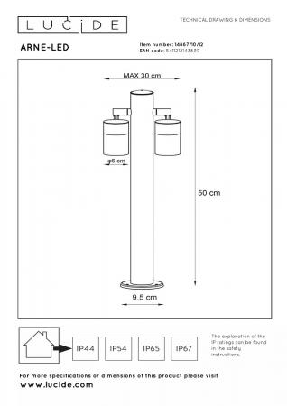 Lucide ARNE-LED Pollerleuchte Chrom Matt – 2x5W GU10, 2700K, IP44, schwenkbar