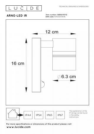 Lucide ARNE LED Wandstrahler Außen GU10 Chrom Matt Sensor IP44