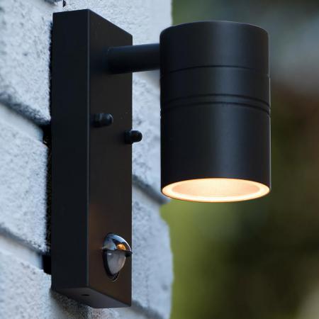 LUCIDE ARNE-LED IR Wandstrahler Außen GU10 IP44 Schwarz mit Sensor