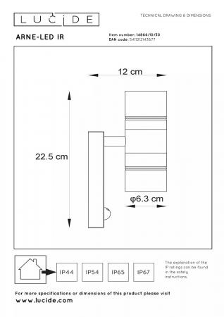 Lucide ARNE-LED IR Wandstrahler Außen Schwarz GU10 IP44 mit Sensor