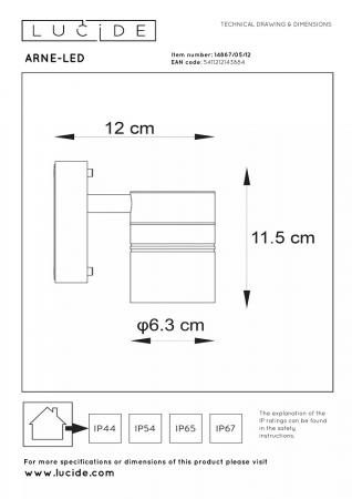 Lucide ARNE-LED – Wandstrahler / Wandleuchte Innen & Außen – Ø 6,3 cm – LED GU10 – 1x5W 2700K – IP44 – Chrom matt