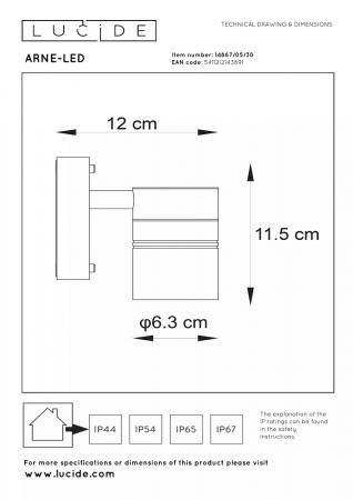Lucide ARNE-LED Wandstrahler IP44 Schwarz – 1x GU10 LED 2700K Außenwandleuchte