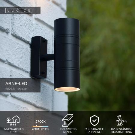 Lucide ARNE-LED Außen-Wandstrahler Schwarz GU10 2x5W IP44