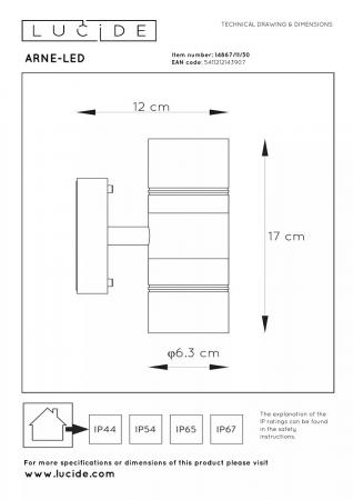 Lucide ARNE-LED Außen-Wandstrahler Schwarz GU10 2x5W IP44