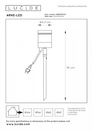 Lucide ARNE-LED Gartenstrahler Ø6,3 cm GU10 LED 5W 2700K IP44 Chrom Matt