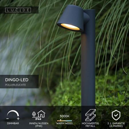 Lucide DINGO-LED Pollerleuchte 70cm GU10 5W 3000K Anthrazit IP44 dimmbar