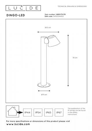 Lucide DINGO-LED Pollerleuchte 70cm GU10 5W 3000K Anthrazit IP44 dimmbar