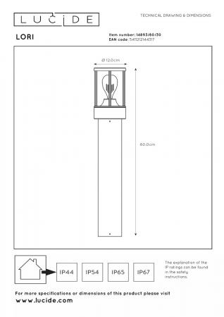 Lucide LORI Pollerleuchte Anthrazit – 1xE27, IP44, Tag/Nacht-Sensor, 80 cm