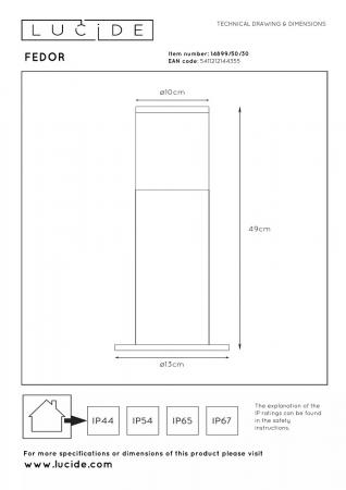 Lucide FEDOR Pollerleuchte Schwarz – 1xE27, IP44, dimmbar