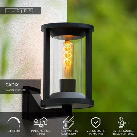 Lucide CADIX – Außenwandleuchte E27 IP65 Schwarz
