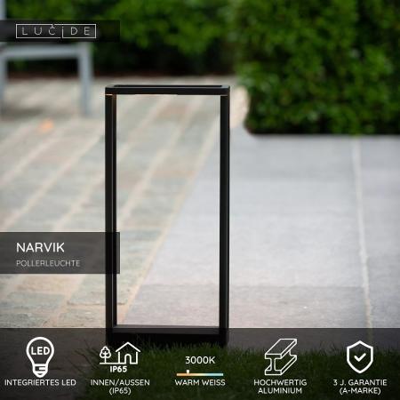 Lucide NARVIK LED Pollerleuchte Schwarz – 9,2W, 3000K, IP65, 50 cm