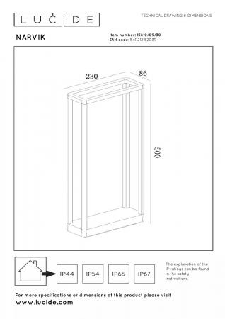 Lucide NARVIK LED Pollerleuchte Schwarz – 9,2W, 3000K, IP65, 50 cm