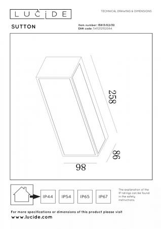 Lucide SUTTON Solar-Wandleuchte Schwarz LED 1,5W IP54 Tag/Nacht-Sensor