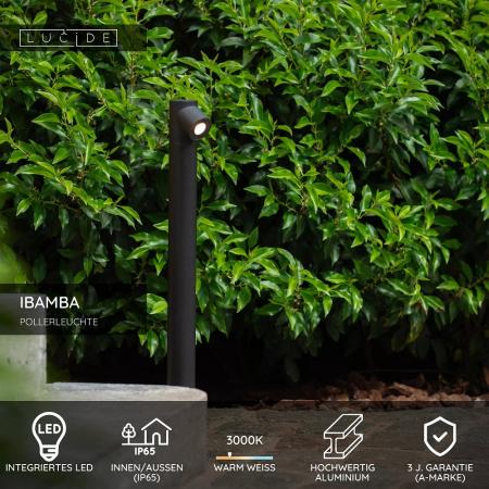 Lucide IBAMBA LED Pollerleuchte Schwarz – 6W, 3000K, IP65, 60 cm