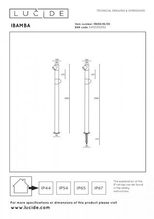 Lucide IBAMBA LED Pollerleuchte Schwarz – 2x6W, 3000K, IP65, 100 cm