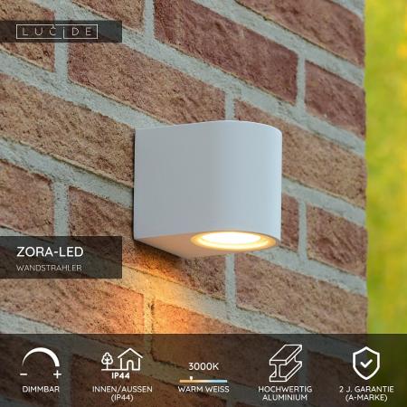 Lucide ZORA-LED Wandstrahler / Wandleuchte Weiß GU10 5W IP44 dimmbar