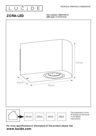 Lucide ZORA-LED Wandstrahler / Wandleuchte Weiß GU10 5W IP44 dimmbar