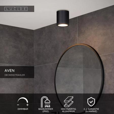 Lucide AVEN - Deckenstrahler Badezimmer Ø 9 cm 1xGU10 IP65 Schwarz