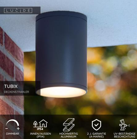 Lucide TUBIX Außen-Deckenstrahler E27 IP54 Anthrazit