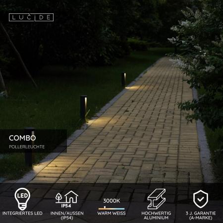 Lucide COMBO LED Pollerleuchte Schwarz – Ø9 cm, 9W, 3000K, IP54