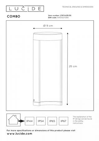 Lucide COMBO LED Pollerleuchte Schwarz – Ø9 cm, 9W, 3000K, IP54