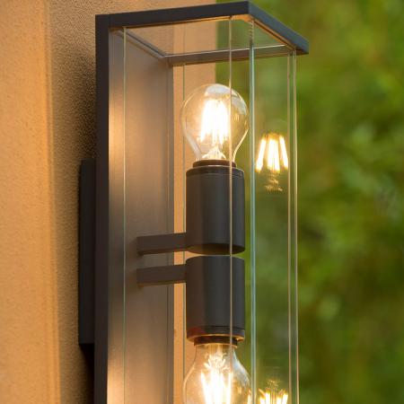 Lucide CLAIRE Wandleuchte Innen/Außen Anthrazit E27 2x IP54 Glas Metall dimmbar