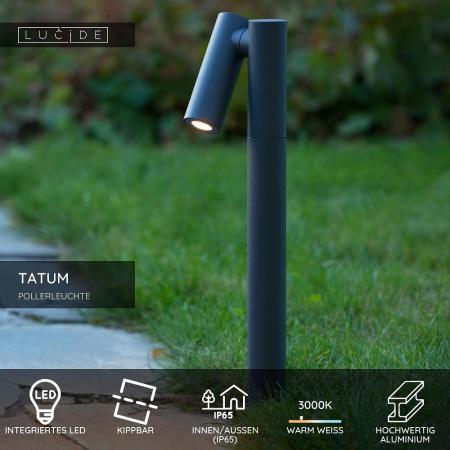 Lucide TATUM LED Pollerleuchte Anthrazit – 5W, 3000K, IP65, schwenkbar