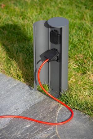  Lucide POWERPOINT - Steckdosensäule für den Außenbereich - Steckdose mit Erdungsstift - Typ E - FR, BE, POL, SVK & CZE Standard - Ø 10 cm - IP44 - Anthrazit