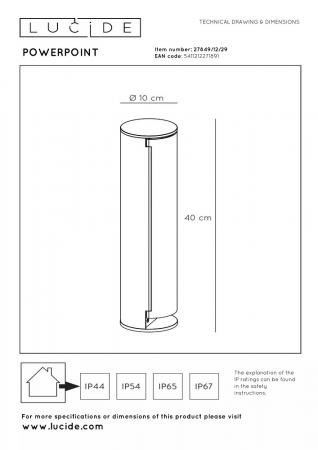  Lucide POWERPOINT - Steckdosensäule für den Außenbereich - Steckdose mit Erdungsstift - Typ F - EUR/RUS-Norm - Ø 10 cm - IP44 - Anthrazit